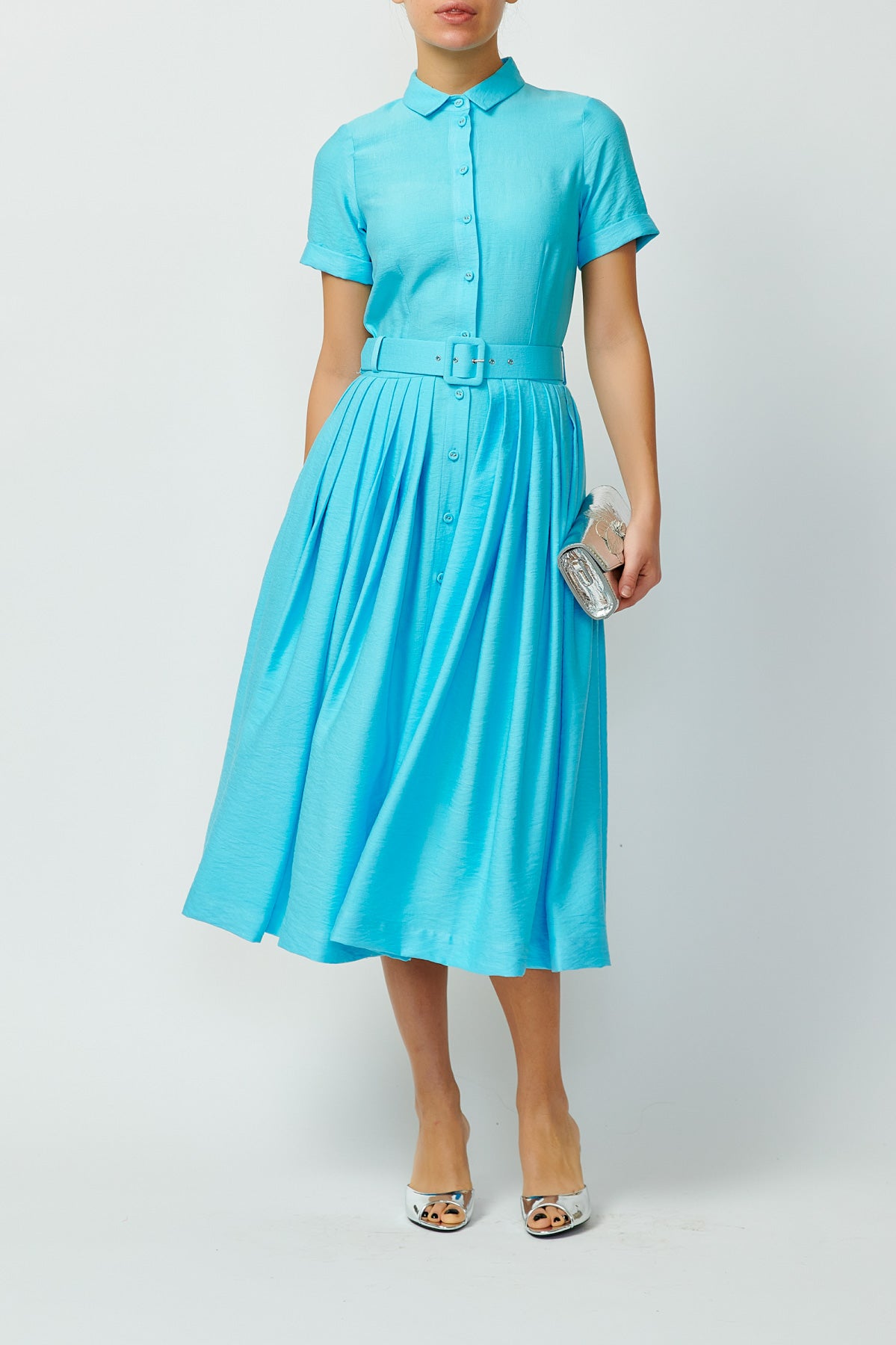 Rochie Camasa Midi din Viscoza, Aqua