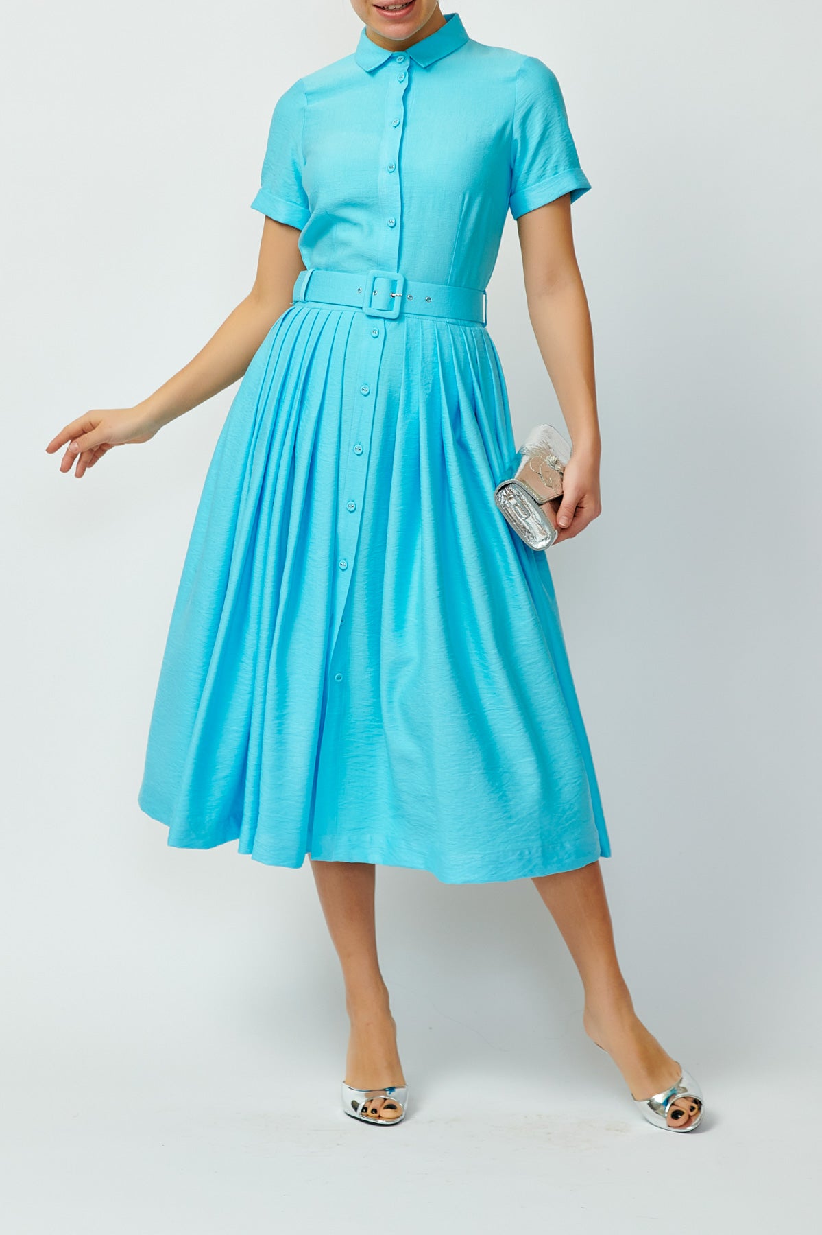 Rochie Camasa Midi din Viscoza, Aqua