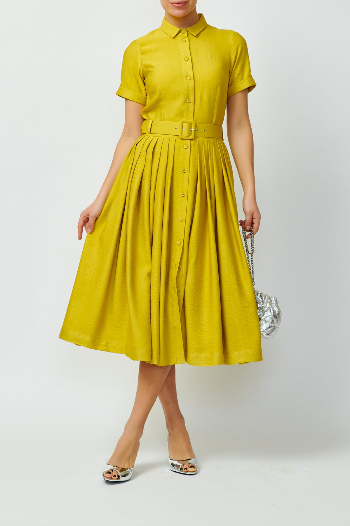 Rochie Camasa Midi din Viscoza, Galben Mustar