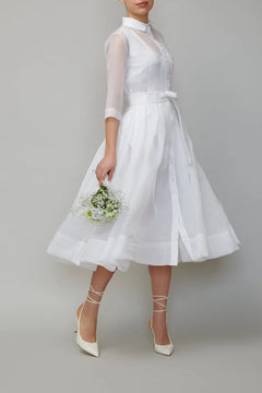 Midi Organza Shirt Dress, White