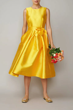 Rochie Cocktail Midi din Mikado, Galben