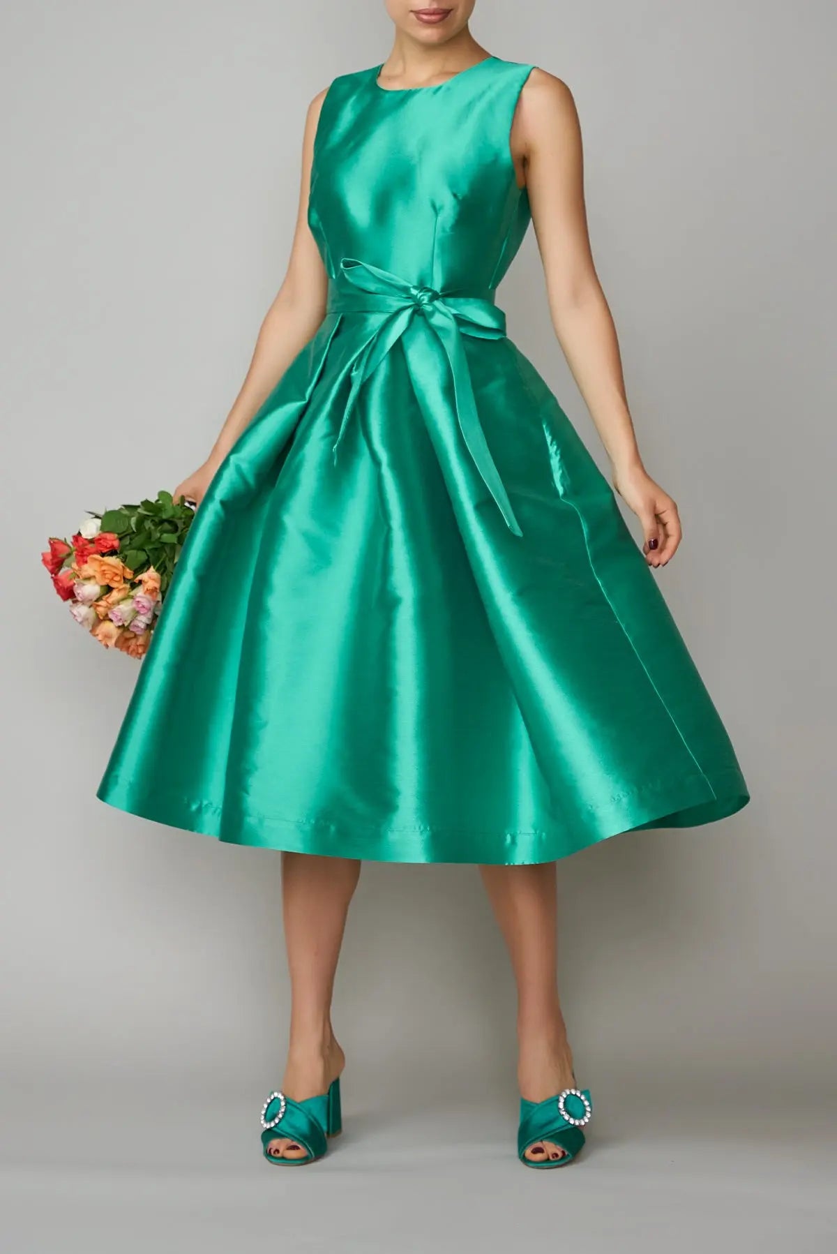 Rochie din mikado verde smarald | MillaMilla