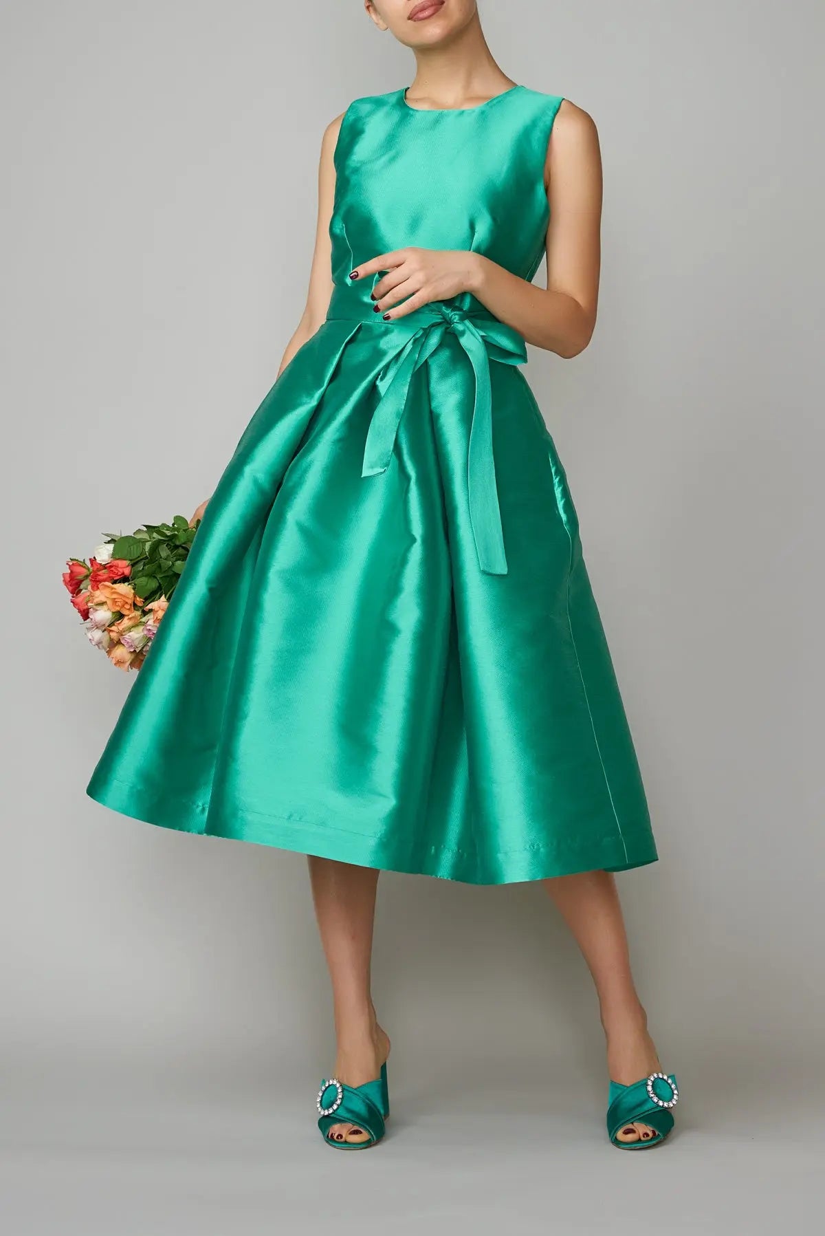 Rochie din mikado verde smarald | MillaMilla
