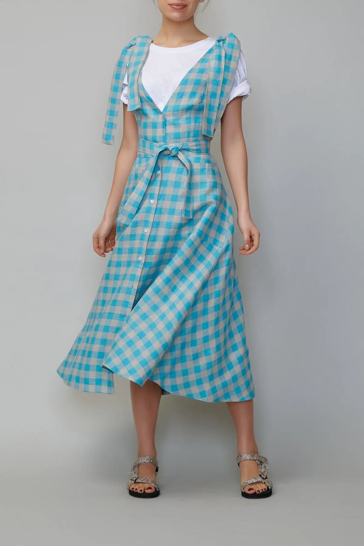 Sarafan din in în carouri turcoaz milla milla