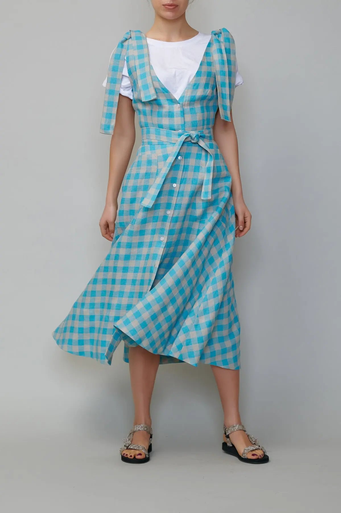 Sarafan din in în carouri turcoaz milla milla