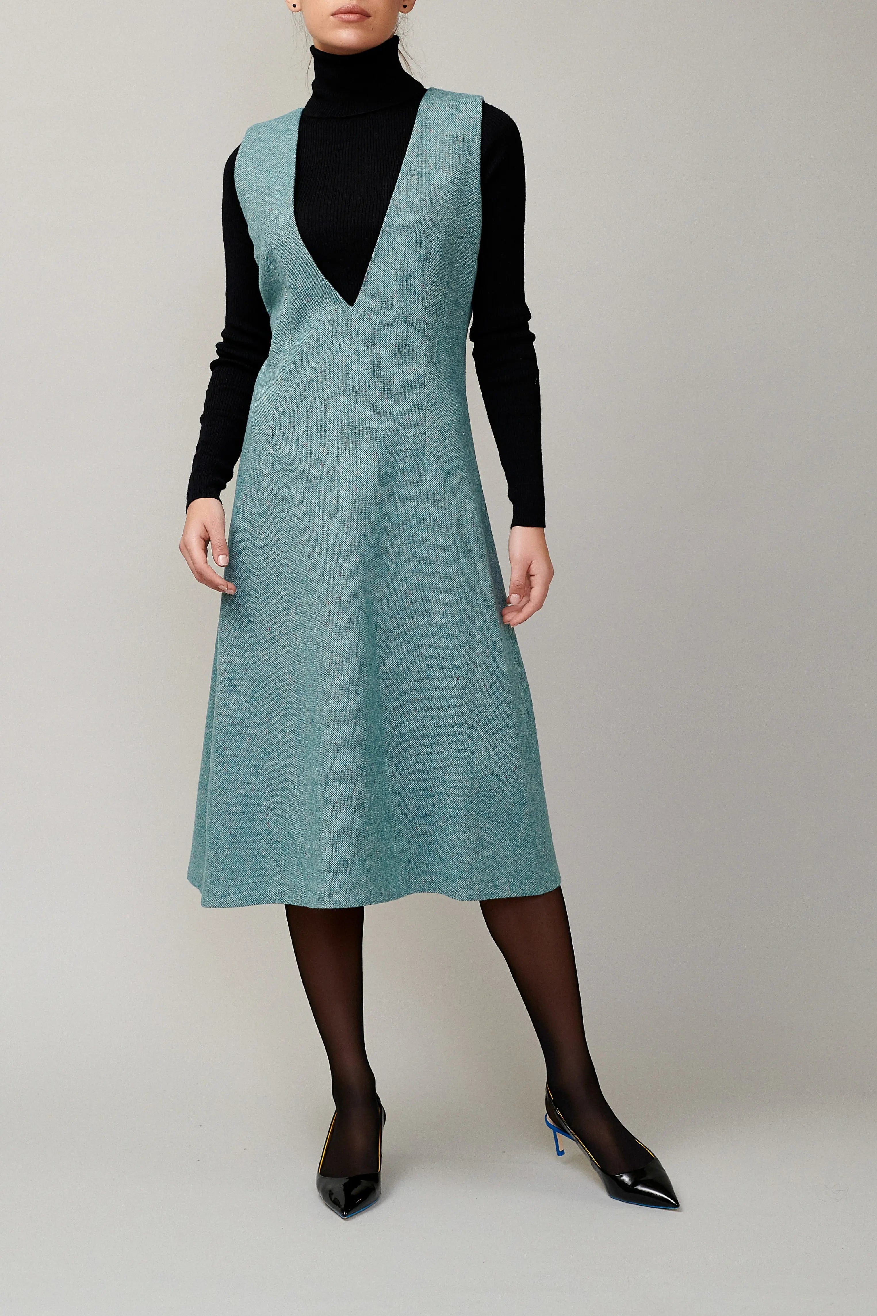 Sarafan din tweed de lana verde milla milla