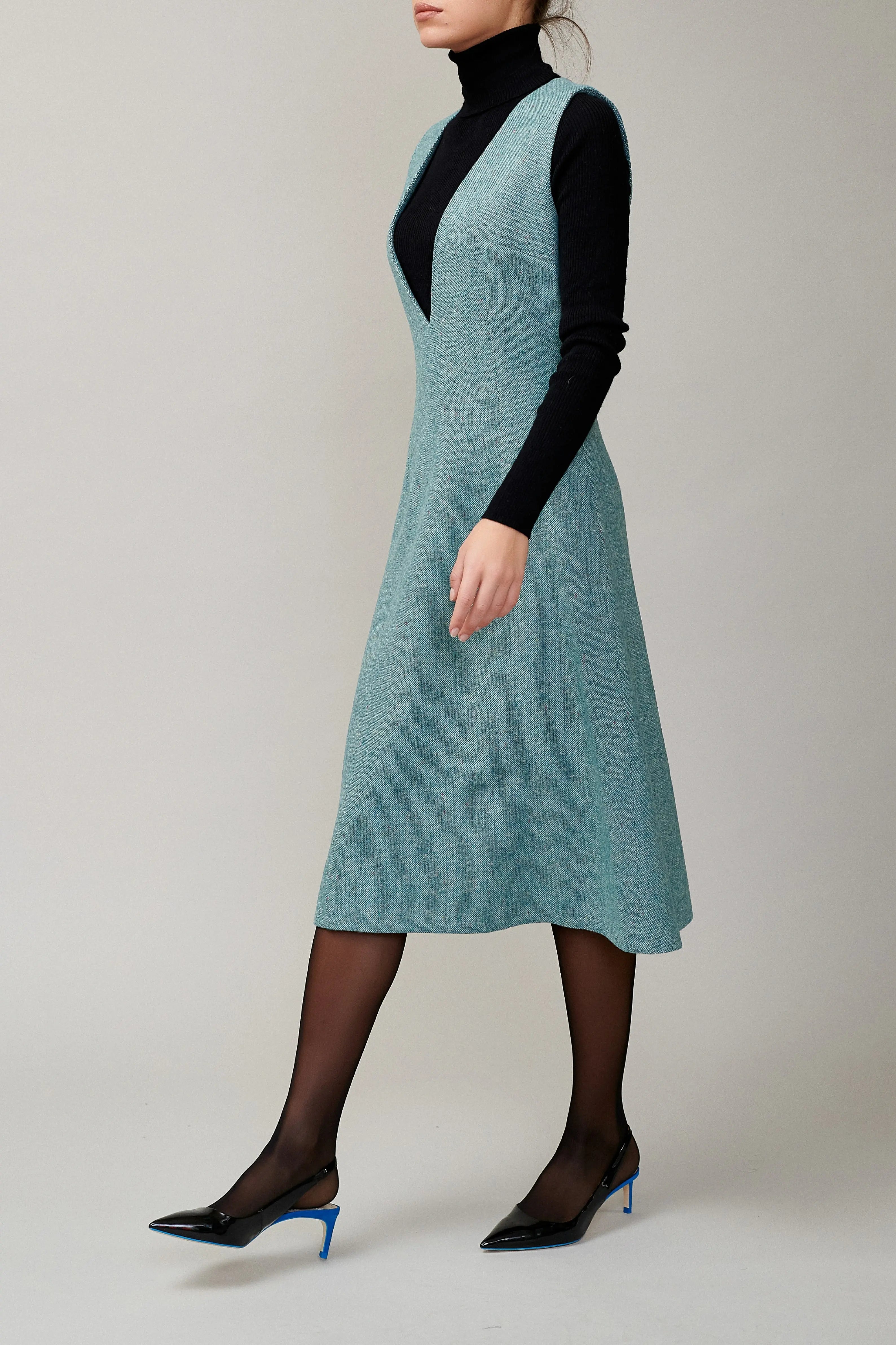 Sarafan din tweed de lana verde milla milla