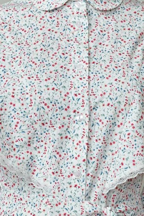 Rochie camasa cu aripioare din poplin cu flori mici pe alb 