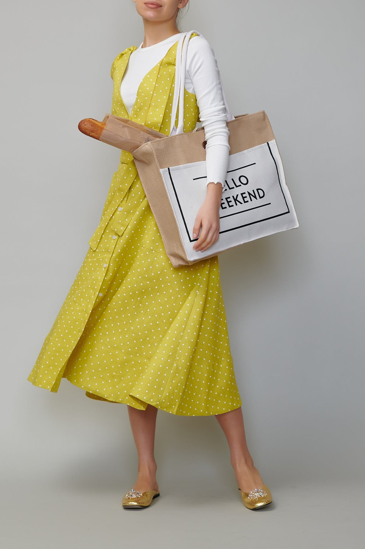 Sarafan din in galben cu buline 