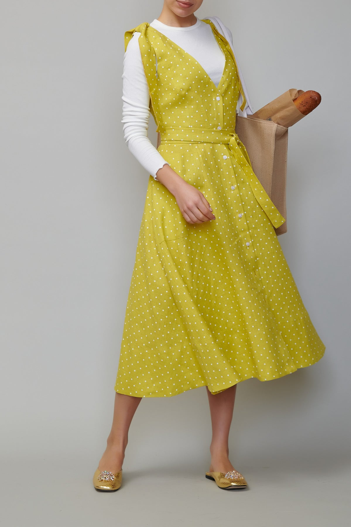 Sarafan din in galben cu buline 