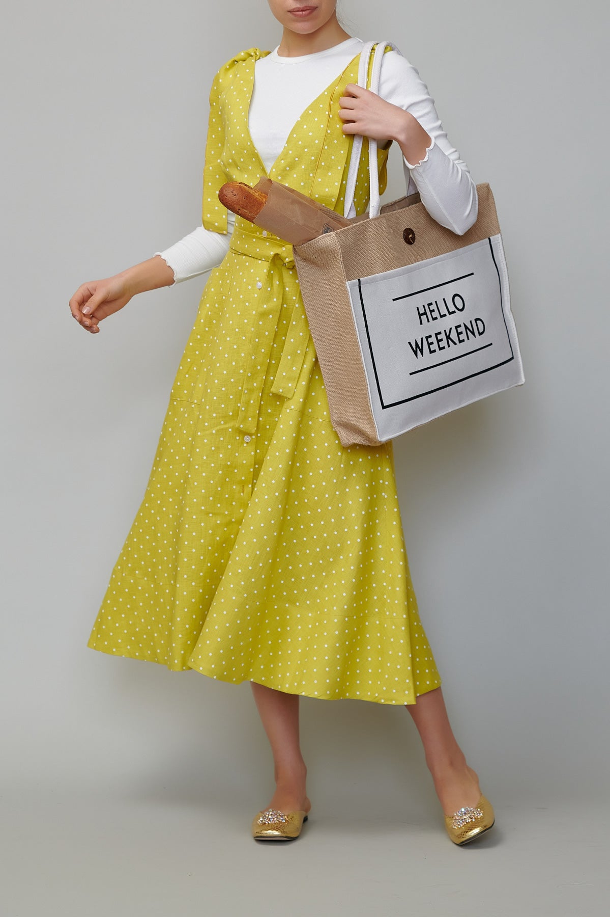 Sarafan din in galben cu buline 