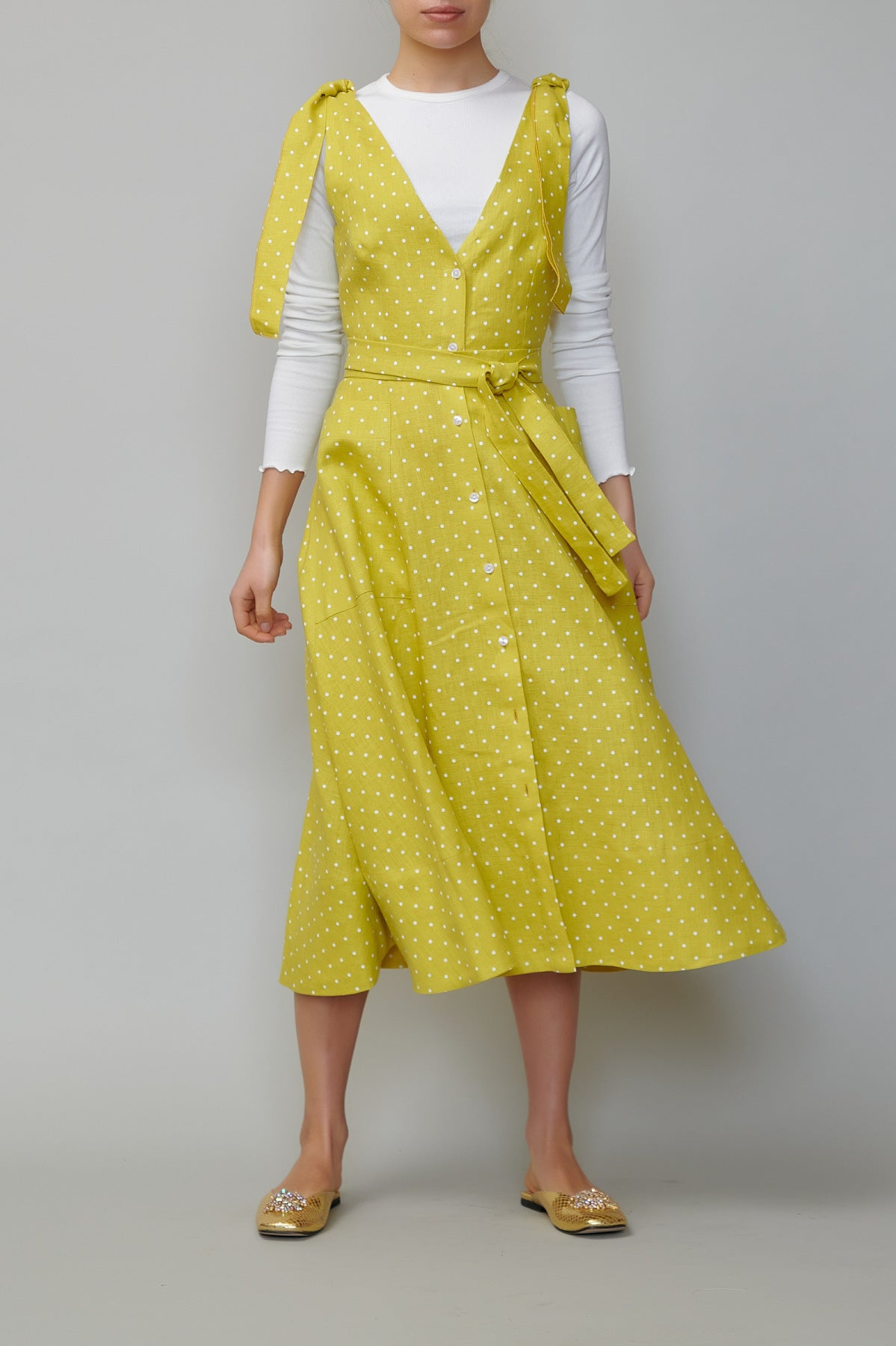 Sarafan din in galben cu buline 